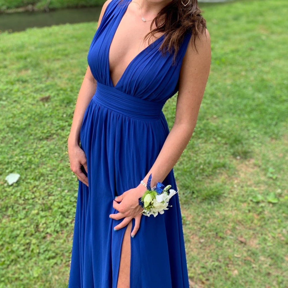 Blue Dress Deep Cut View 3